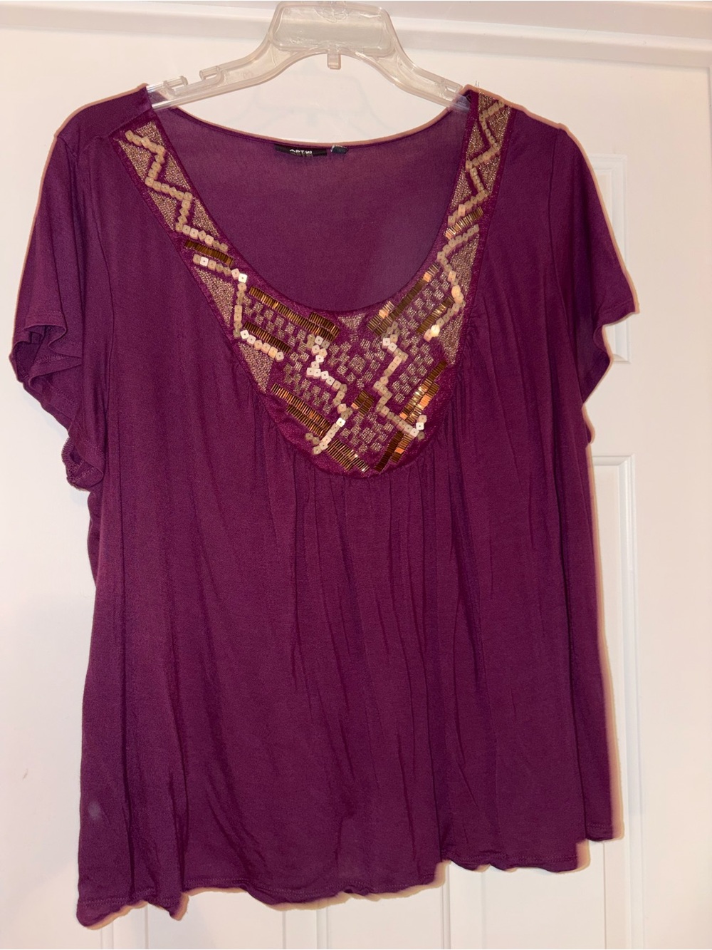 Apt 9 Embellished Scoop Neck Women's Top - Plum 3X